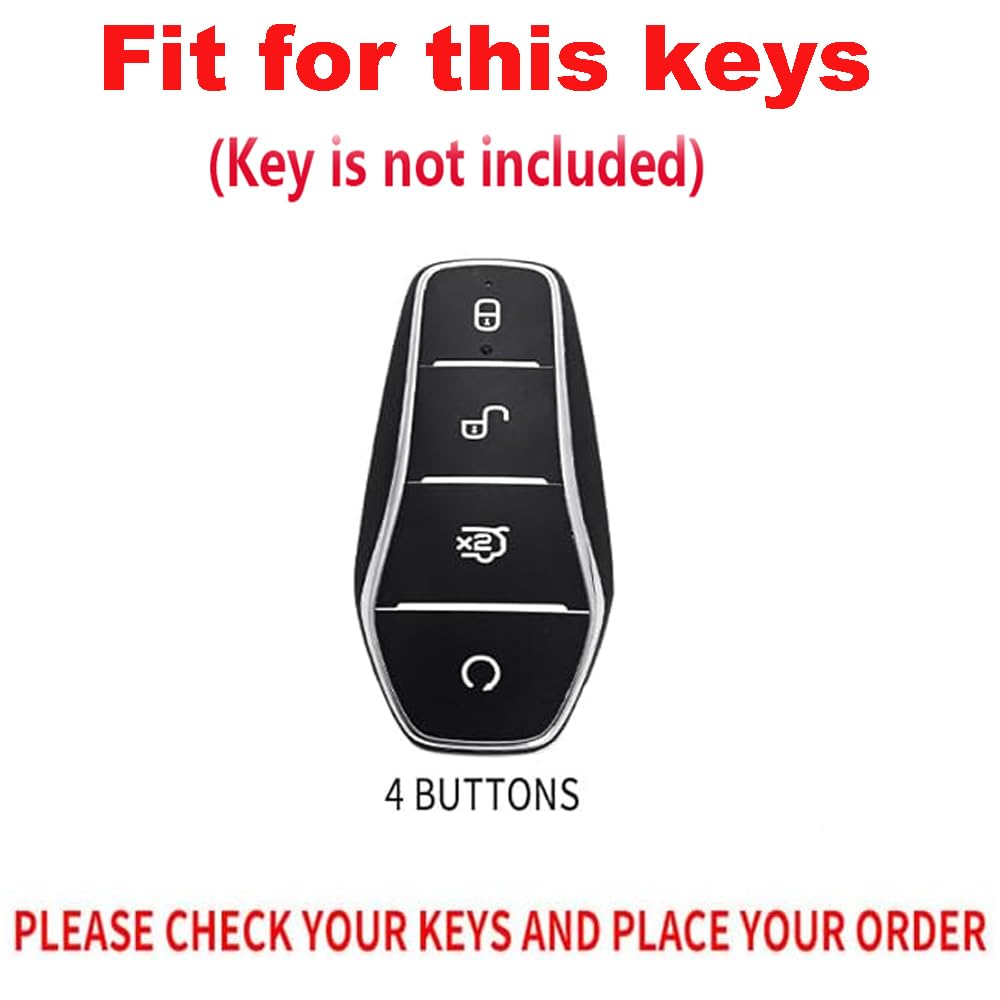 Tecart Metal Key Fob Cover With Keychain Fit For Byd Han Ev Tang Dm 4 Button Leather Car Key Case Protector Key Cover Black