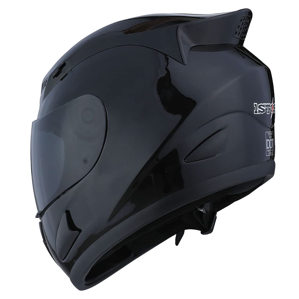 1Storm Motorcycle Bike Full Face Helmet Mechanic Glossy Black Smoked Shield