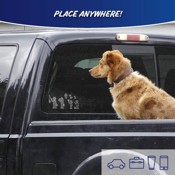 White Line Stick Figure Family Car Stickers Diy Kit - Includes 46 Decals Mom Dad Boy Girl Baby Cat Dog Fish Accessories