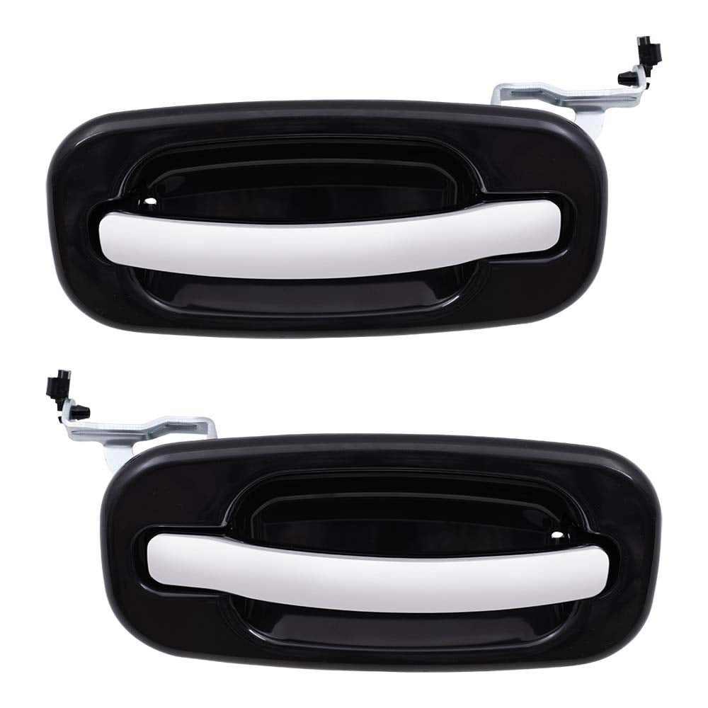 AutoandArt Brock Replacement Set Rear Outside Door Handles Black Bezels w/Chrome Levers Compatible with 2001-2007 Silverado Sierra Crew Cab Pickup Truck 15745141 15745140