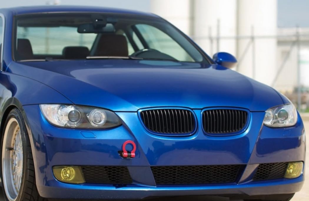 iJDMTOY Red Track Racing Style Tow Hook Ring Compatible with BMW 1 3 5 Series X5 X6 (E36 E39 E46 E90 E92, etc), Compatible with