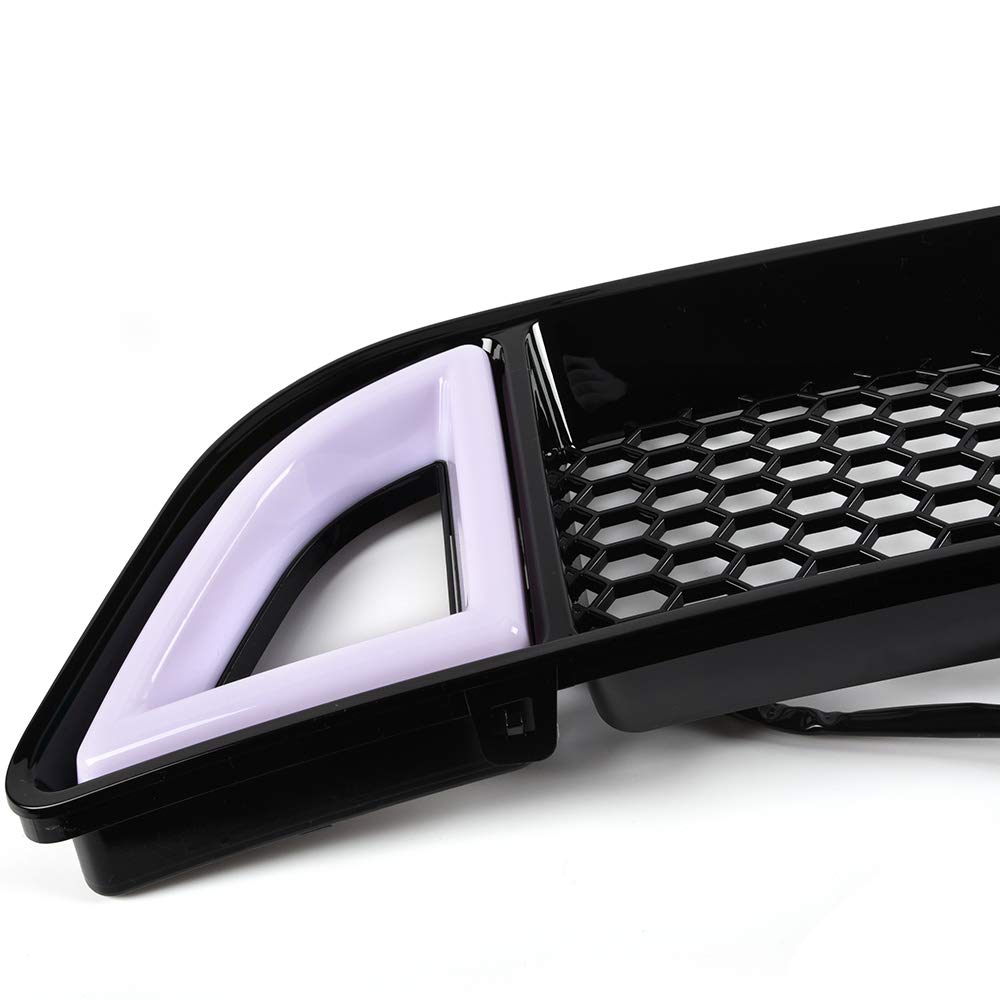 Pit66 Front Bumper Upper Grille With Drl Led Accent Vent Lights, Compatible With 2013-2014 Ford Mustang Honeycomb Mesh (Except S