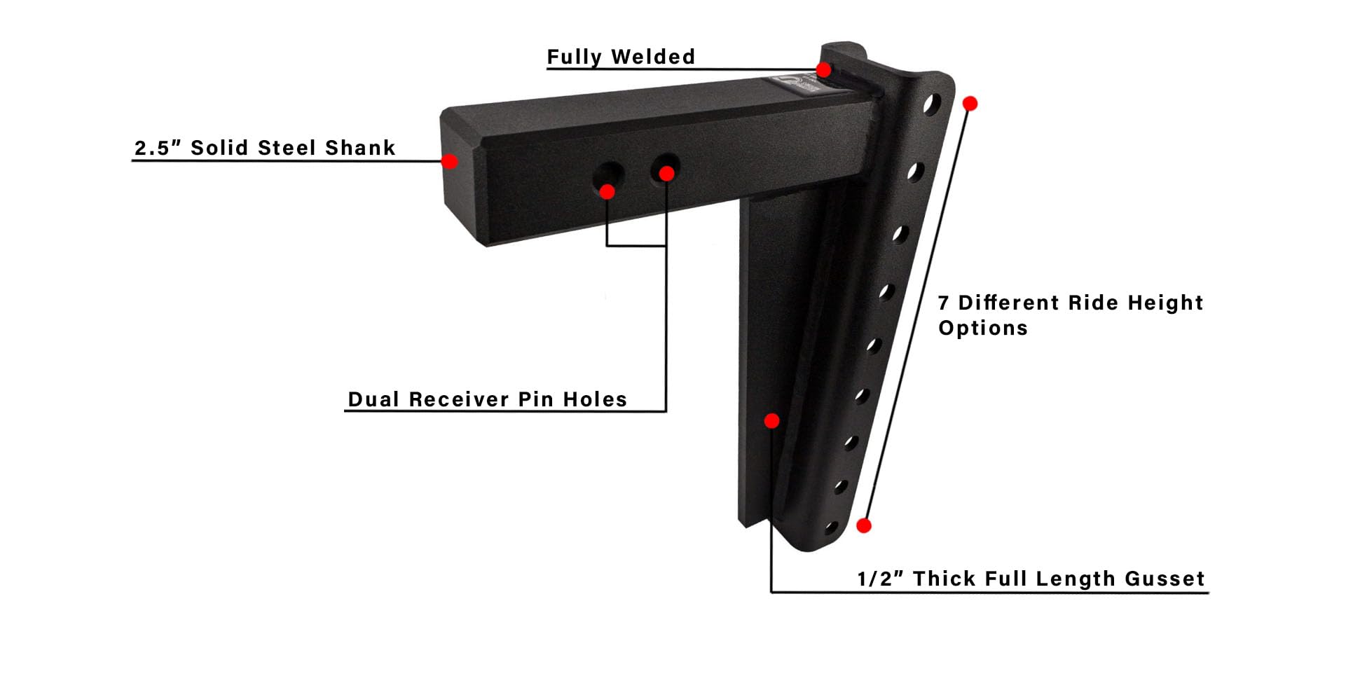 Bulletproof Hitches 2.5'' Adjustable Heavy Duty Trailer Hitch (22,000Lb Rating) - 12'' Drop/Rise Trailer Hitch With 2'' & 2-5/16