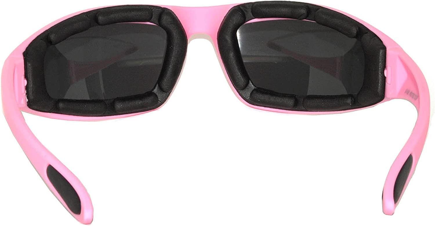Womens Pink Smoke Lens Padded Foam Motorcycle Biker Glasses Goggles 99% Uv Protection