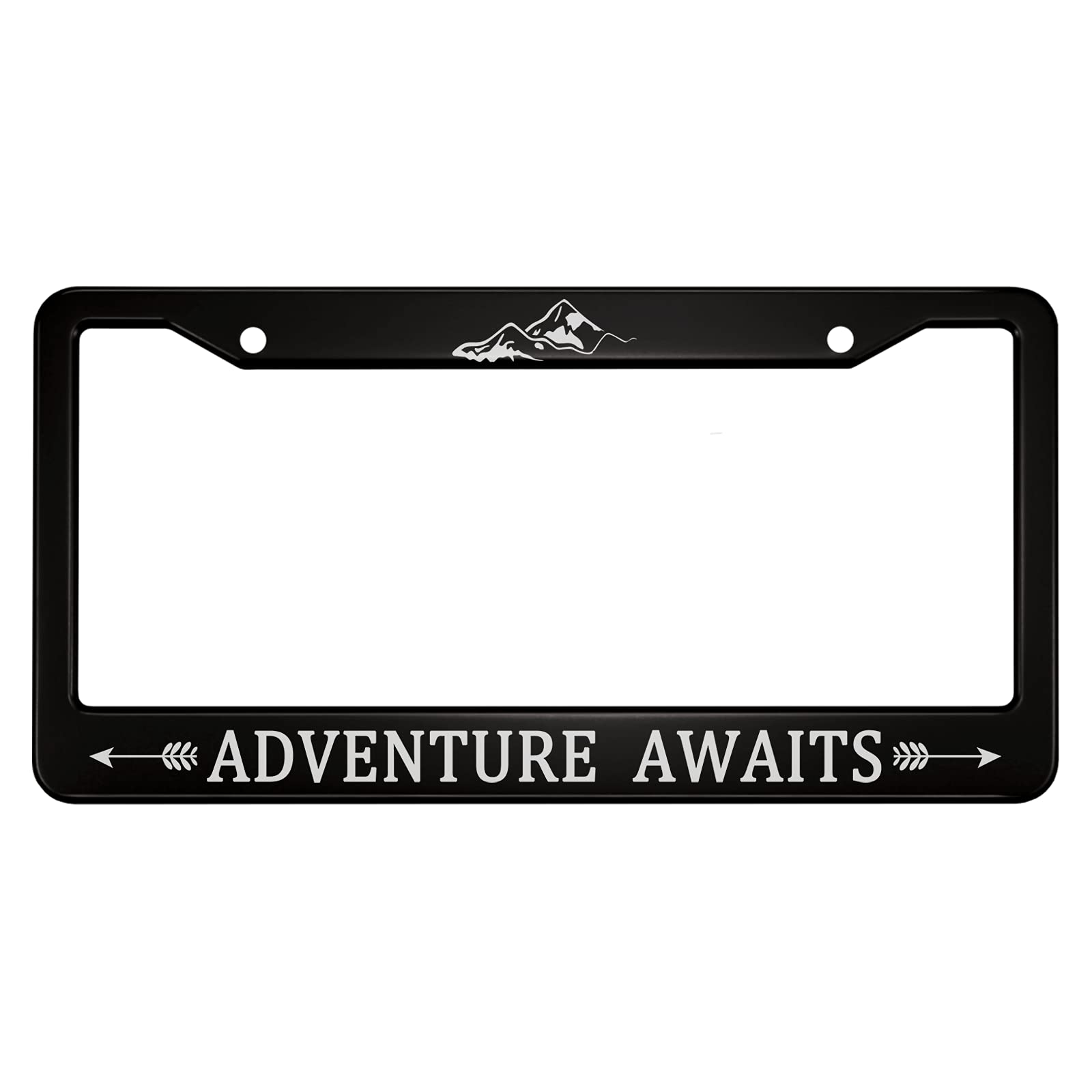 Ofloral Adventure Awaits Aluminum Alloy License Plate Frame Snow Mountain Feather Arrow White Applicable To Us Standard Car Meta