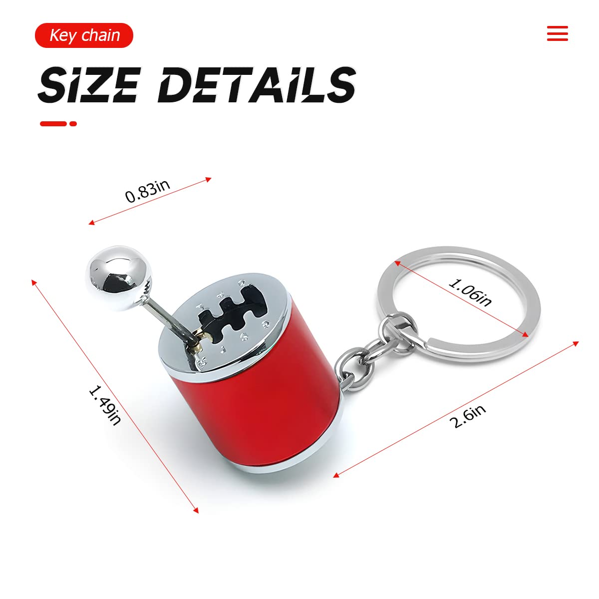 Belomi Car Shifter Gear Keychain, 6 Speed Shifter Keyring Gadgets, Car Shift Lever Manual Transmission (Red)