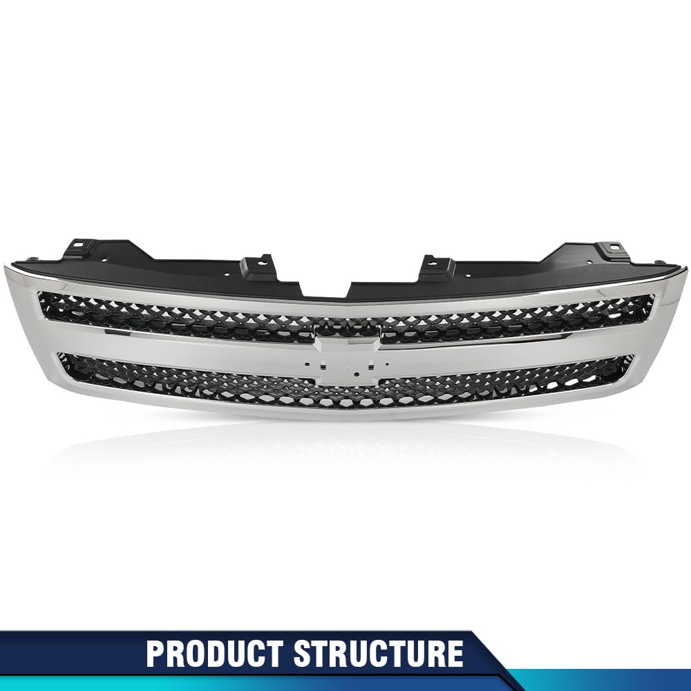 Pit66 Grille Compatible With Chevy Silverado 1500 2007-2013 Chrome Shell W/Black Insert 25810707, 19303978, 22849840, Gm1200572