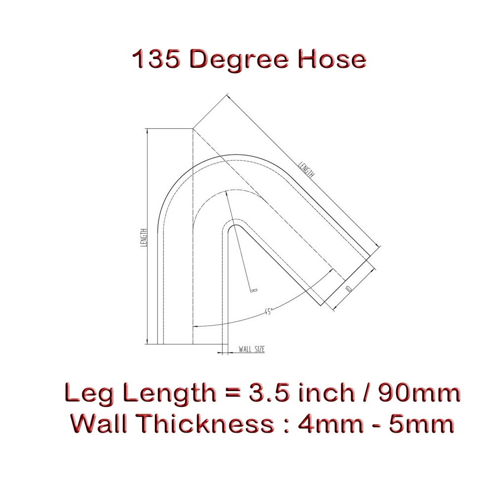Autobahn88 Automotive Silicone Hose Bend, 135-Deg Elbow Coupler, ID=2.75'' (70mm), Leg Length 3.13'' (80mm), Wall Thickness= 0.1