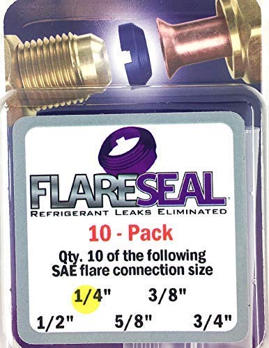FlareSeal 10 Pack 1/4  Model FS04-10PK Leak Free SAE Flare Connections - Refrigerant - Refrigeration, HVAC, Ductless or Mini Spl