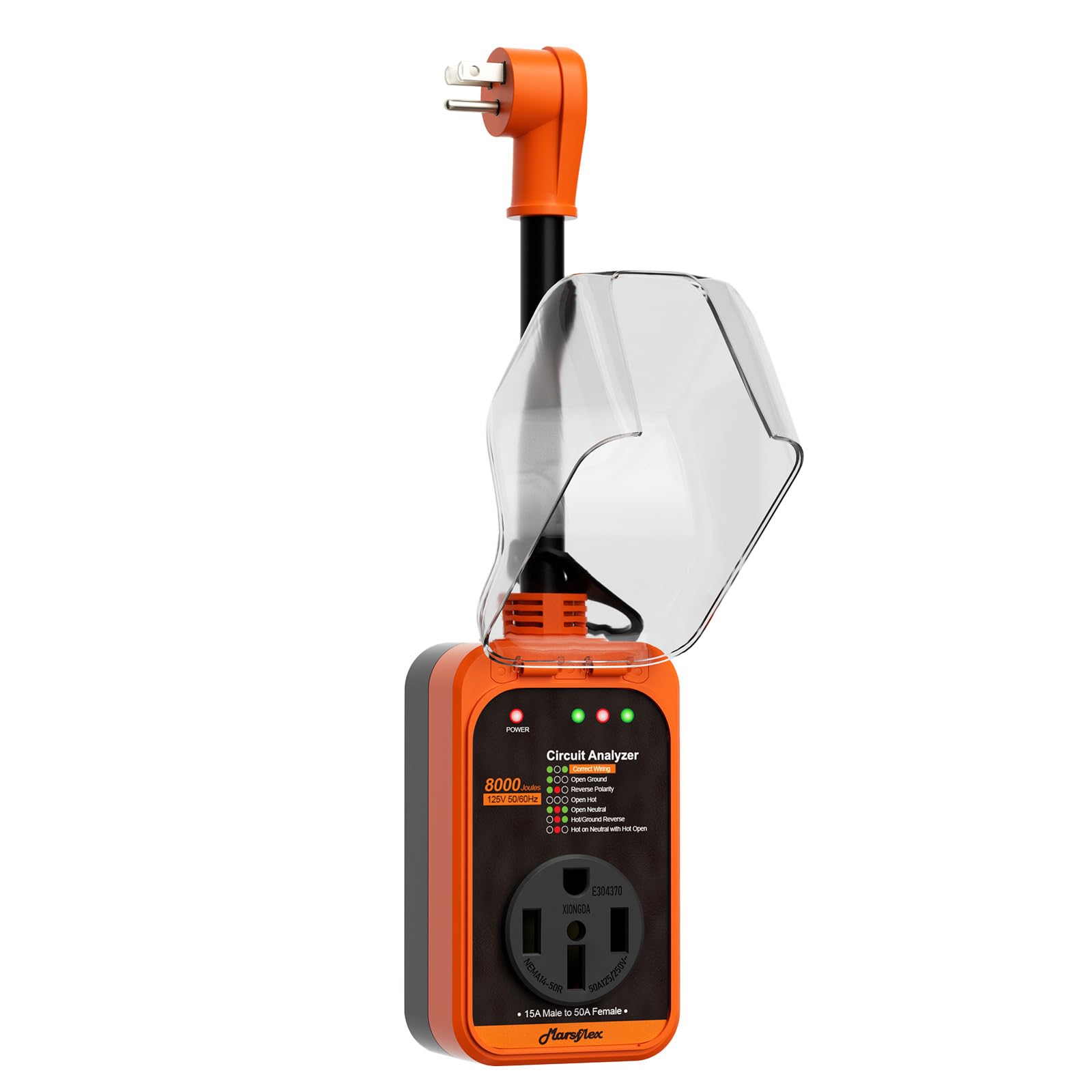 Marsflex Rv Surge Protector, 15 Amp To 50 Amp Rv Circuit Analyzer,8000 Joules Surge Protection With Waterproof Cover, 5-15P Male
