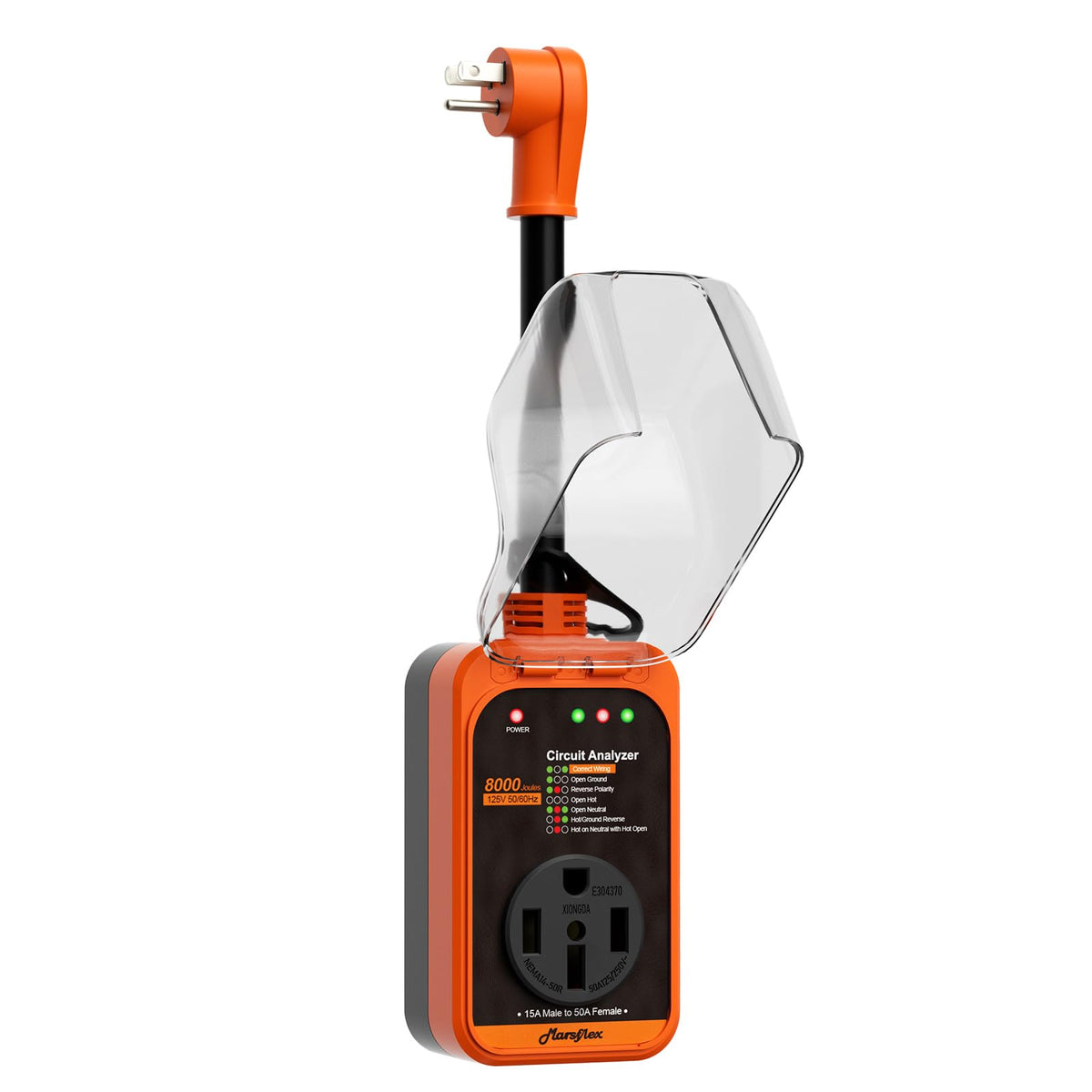 Marsflex Rv Surge Protector, 15 Amp To 50 Amp Rv Circuit Analyzer,8000 Joules Surge Protection With Waterproof Cover, 5-15P Male