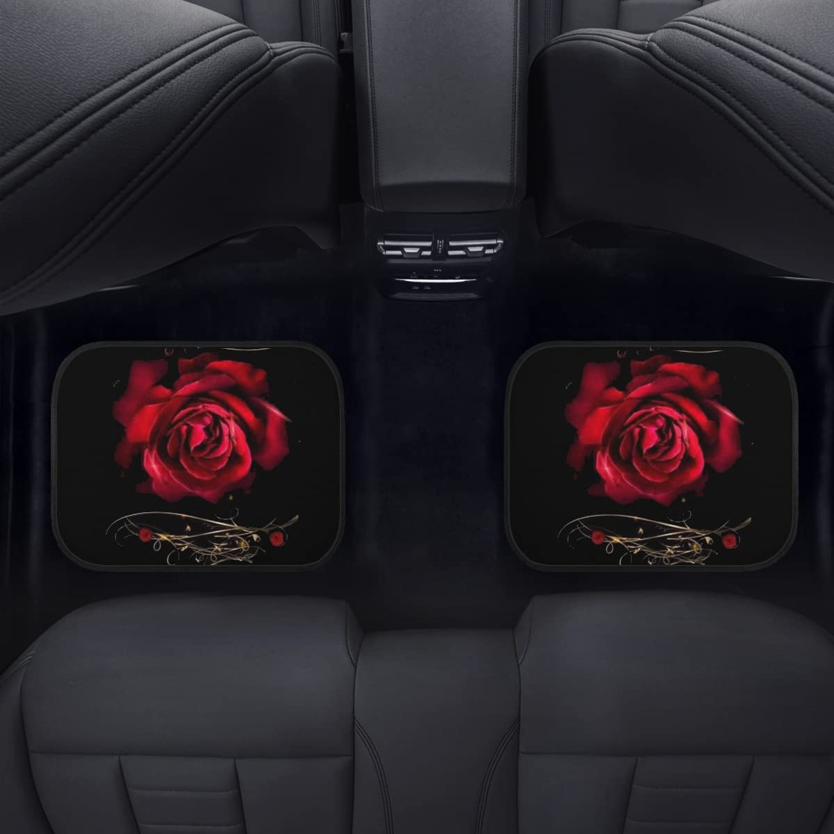 FUIBENG Red Rose Auto Floor Mat Floral Car Front & Back Floor Carpet Non Slip Anti Dirty Foot Pad Rug Automotive Rose Accessorie