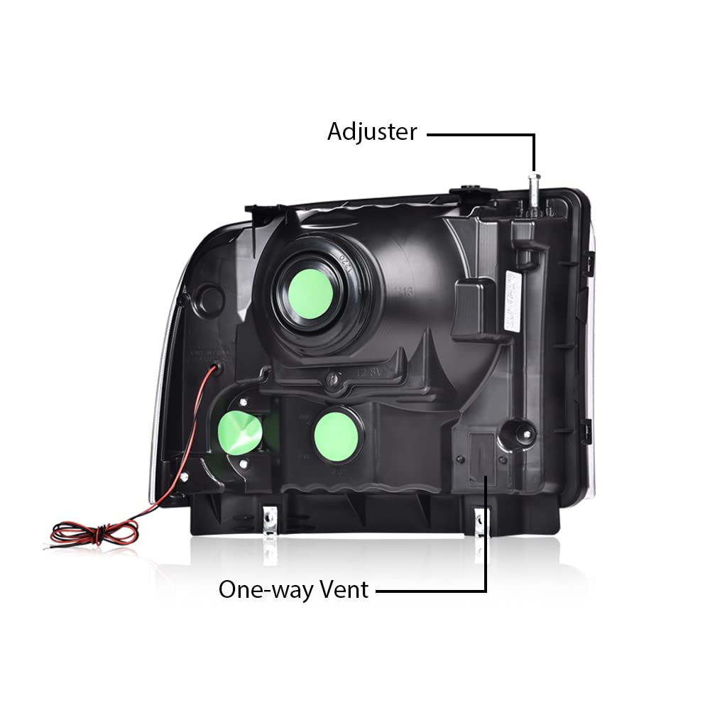 CHEDA LED DRL Headlights Assembly for 2005-2007 Ford Super Duty F250 F350 F450 F550 - Clear Lens Chrome Housing Reflector