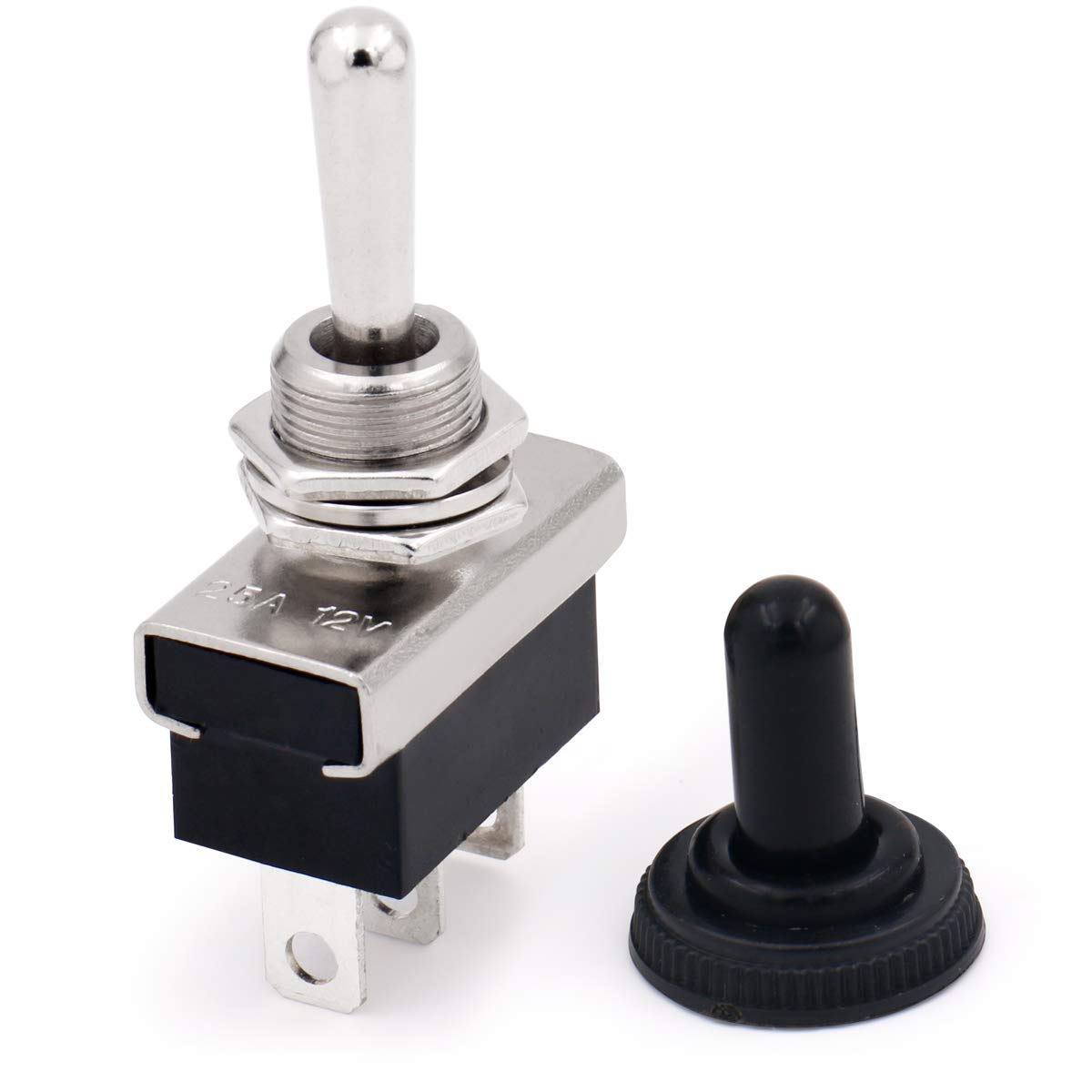 Baomain Car Toggle Switch Spdt Latching (Maintained) On-Off-On 3 Pin 3 Position 12V/25A With Waterproof Cover For Auto Car (1Pcs)