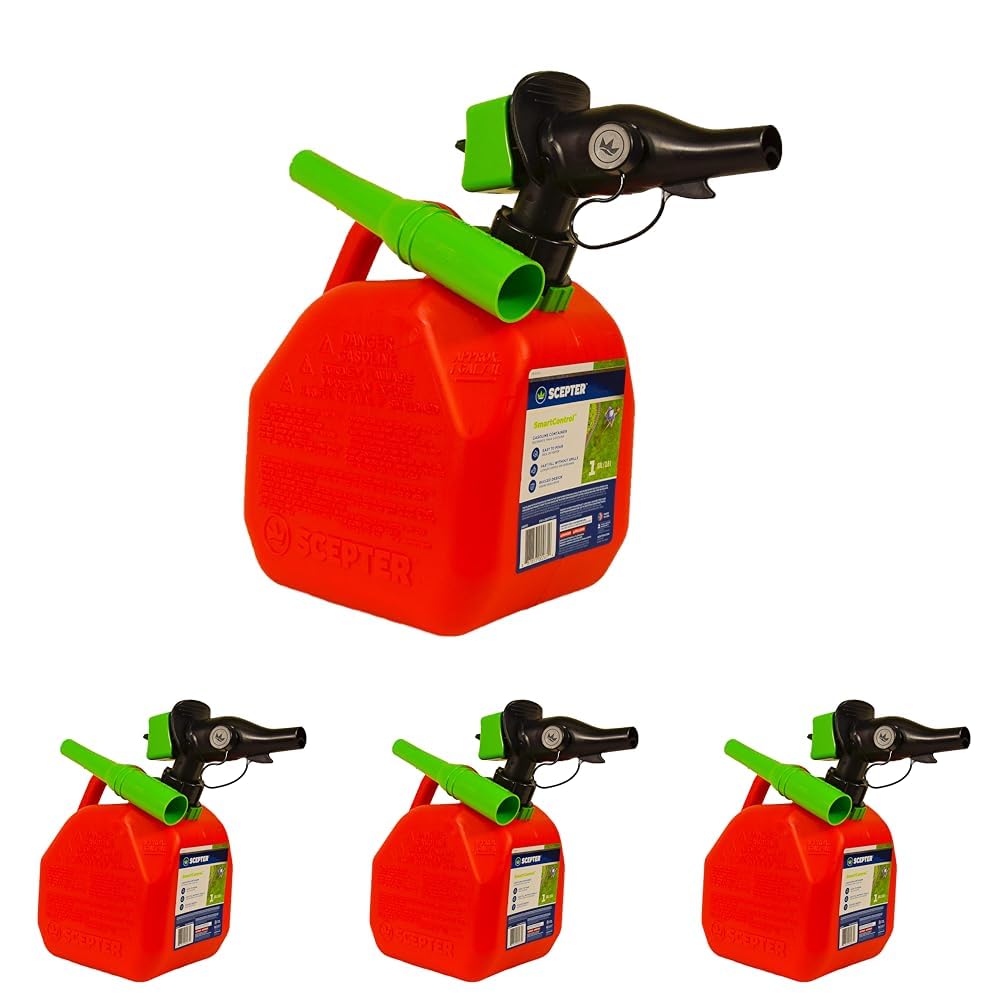 Scepter FR1G152 Fuel Container with Spill Proof Smart Control Spout with Bonus Spout Extender, Red Gas Can, 1 Gallon (Pack of 4)