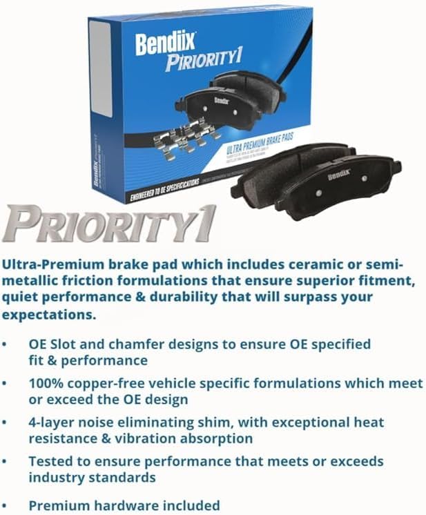 Bendix Priority1 Cfc1736 Ceramic Front Brake Pads For Infiniti 2014-2023 Q50, 2016-2022 Q60, 2016-2017 Qx50, 2019-2023 Qx50, 202