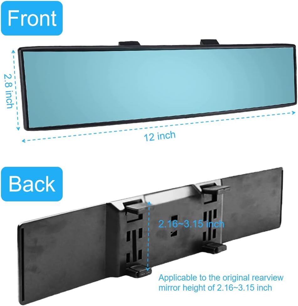 Obtanim 2 Pcs Car Rearview Mirror 12 Inch Hd Glass Anti Glare Clip On Panoramic Wide Angle Car Interior Rear View Mirror Accesso