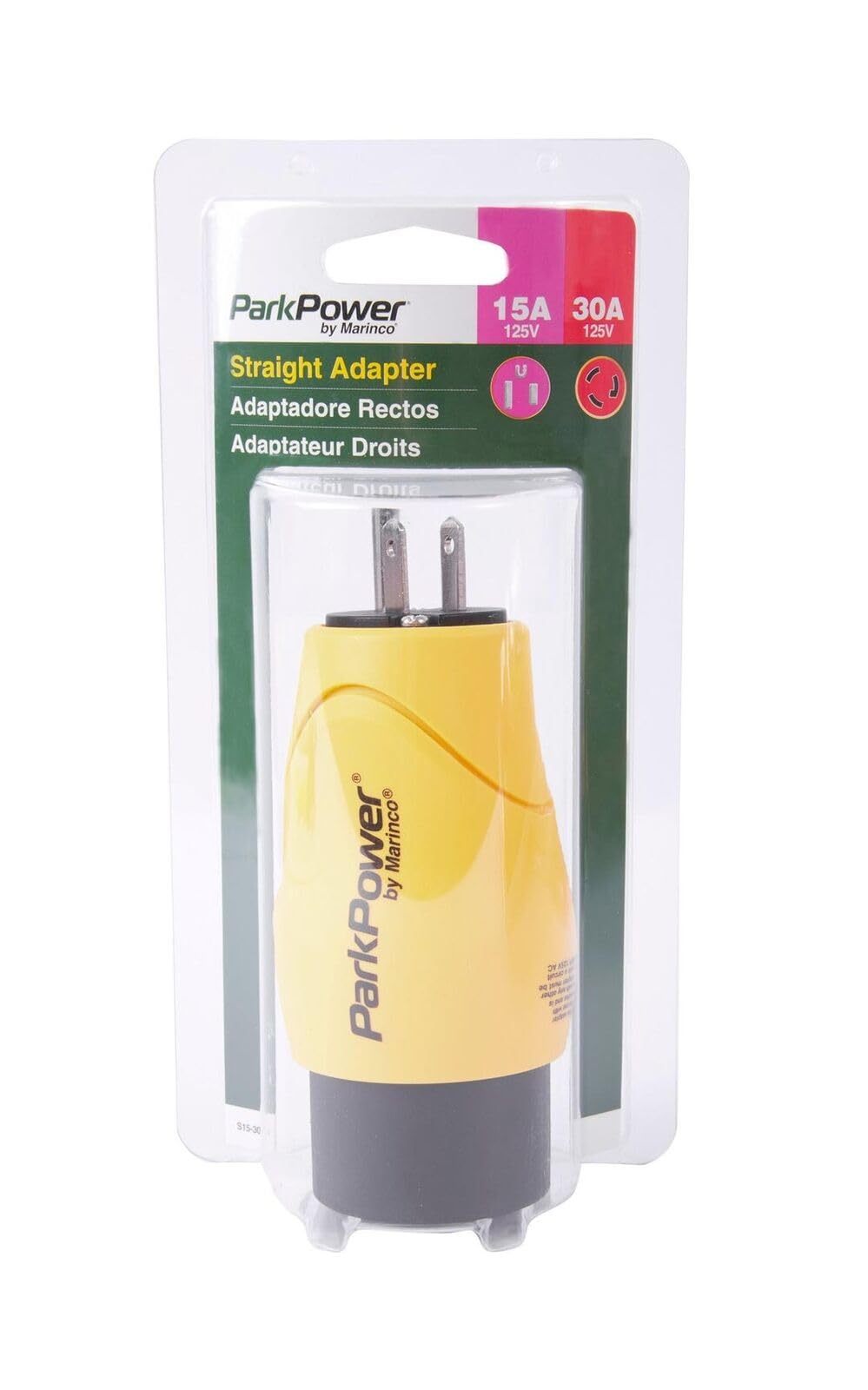 Marinco Parkpower S15-30Rv 15 Amp, 125V Straight-Blade Male Plug To 30 Amp, 125V Locking Female Side One-Piece Twist-Lock Adapte