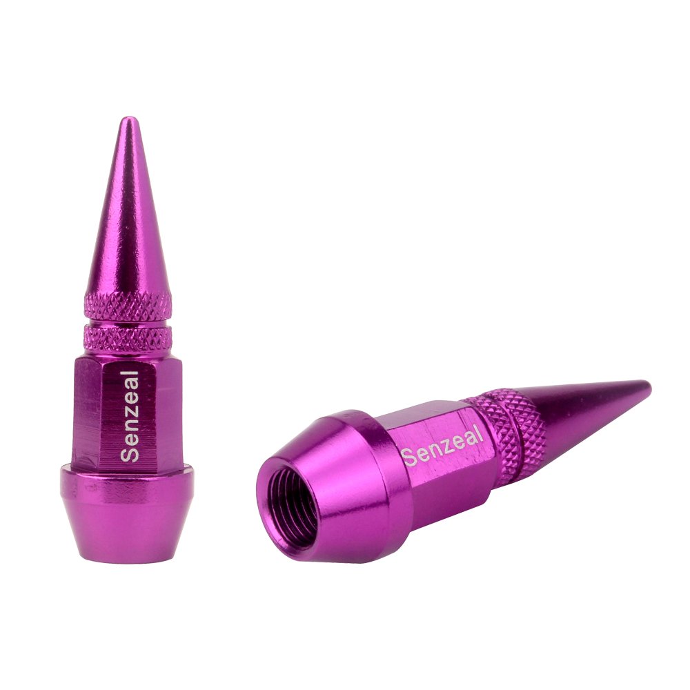 Senzeal 4X Long Impale Spike Style Polished Aluminum Tire Valve Stem Caps Purple