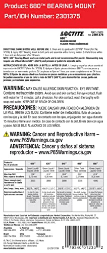 Loctite 680 Automotive Bearing Mount, High Strength, Medium Viscosity, Green, 36 ml - Ideal for Relaxed Fits & Slip Fit Assemblies