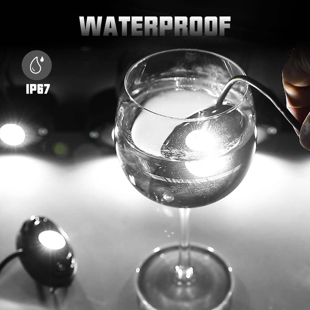 Sunpie 8 Pods Quick Connect White Rock Lights, 4M Extension Wires Each Light, 3 High Power Chips, 6000K Pure White, Rubber Mount