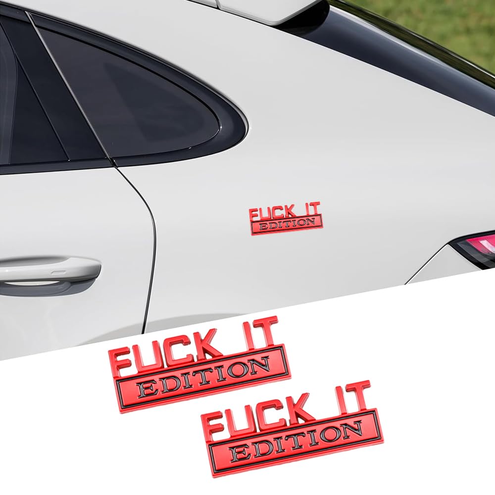 Carrun 2 Pcs Fuck It Edition Emblem Car Side Rear Front Hood Trunk Door Badge 3D Decal Sticker Fit For Car Truck Suv (Fuck It, R