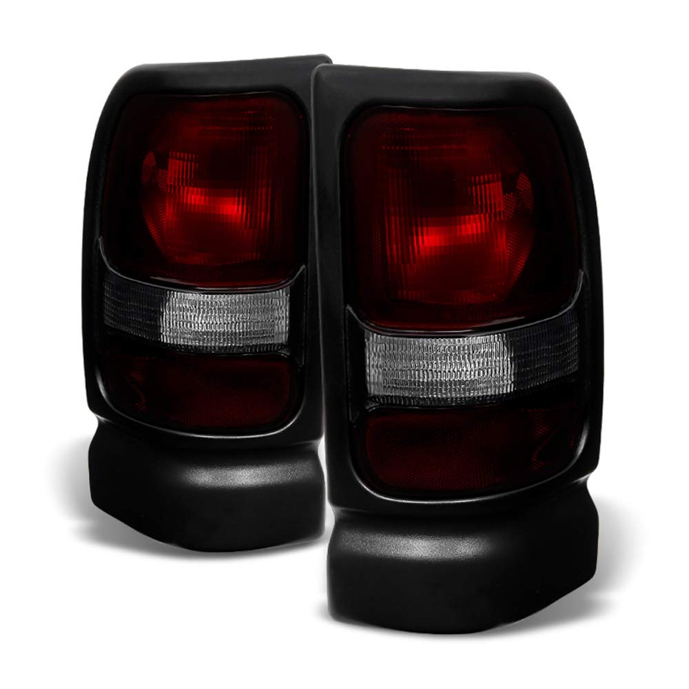 Acanii - For 1994-2001 Dodge Ram 1500 2500 3500 Red Smoke Factory Style Tail Lights Brake Lamps Aftermarket Left+Right Midnight 