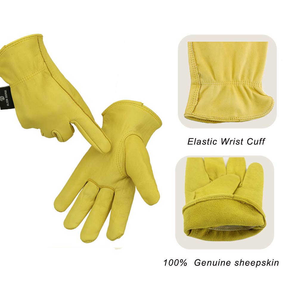Olson Deepak Cowhide Leather Work Gloves For Men & Women,Thornproof Leather Garden Working Gloves,Outdoor Workshop (Yellow-Goats