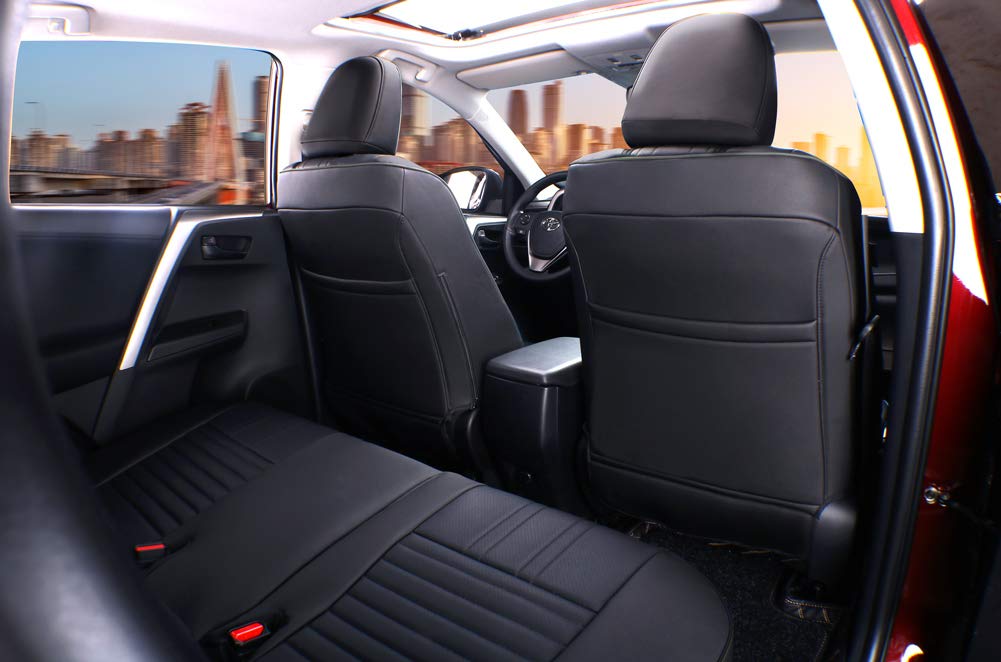 EKR Custom Fit RAV4 Car Seat Covers for Select Toyota RAV4 LE 2013 2014 2015 2016 2017 2018 (NOT for Hybrid) - Full Set, Leather