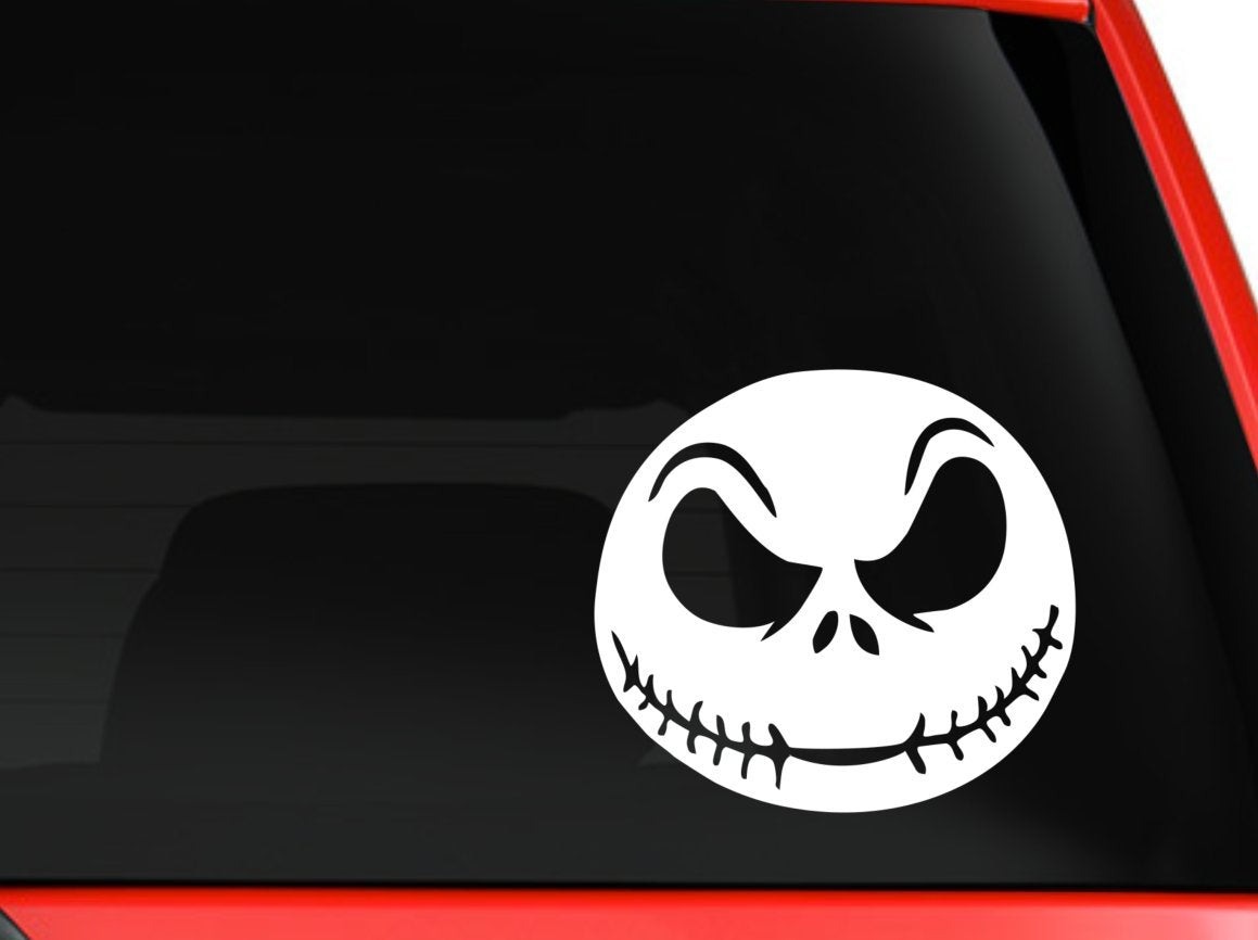 Nightmare Before Christmas Inspired Jack Face Halloween Decoration For Car Truck Suv Vinyl Decal Sticker 5.5'' Inches White
