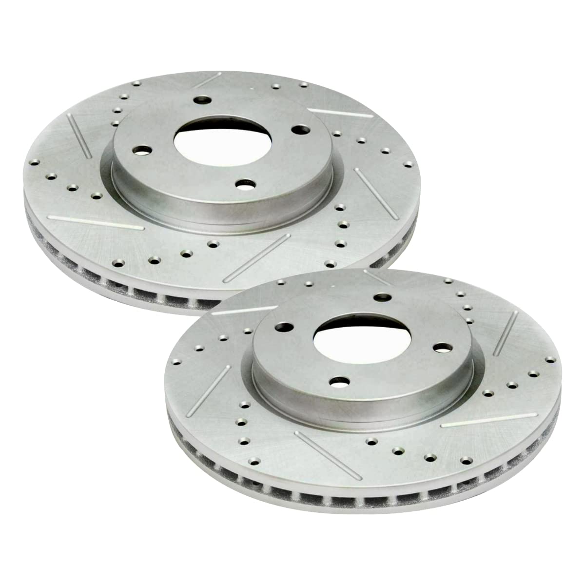 Autoshack Front Drilled And Slotted Brake Rotors Silver And Ceramic Pads Kit Set Driver And Passenger Side Replacement For 2007-