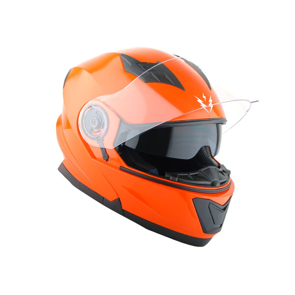 1Storm New Motorcycle Bike Modular Full Face Helmet Dual Visor Sun Shield: Glossy Orange