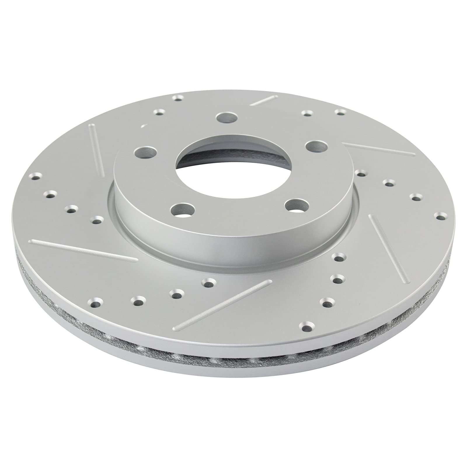 Trq Front Performance Brake Rotors Set Premium G-Coated Cross Drilled & Slotted Compatible With 2004-2013 Mazda 3