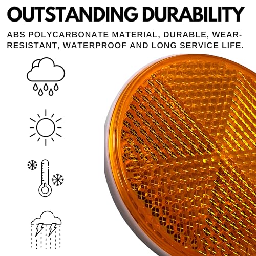 [All Star Truck Parts] [Qty 2] [Amber] 2'' Inch Round Reflector Bike,Trailer, Truck, Boat, Mailbox, Construction, Equipment, Rv,
