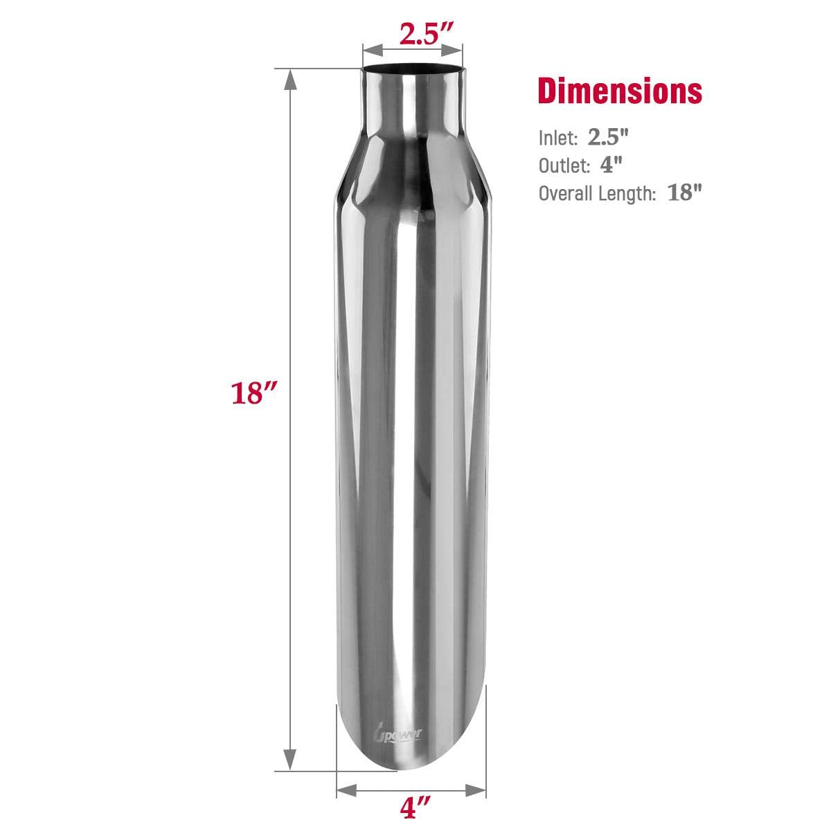 Upower Exhaust Tip 2.5'' Inlet X 4'' Outlet X 18'' Overall Length Universal Trucks Car Stainless Steel Weld On Exhaust Tailpipe