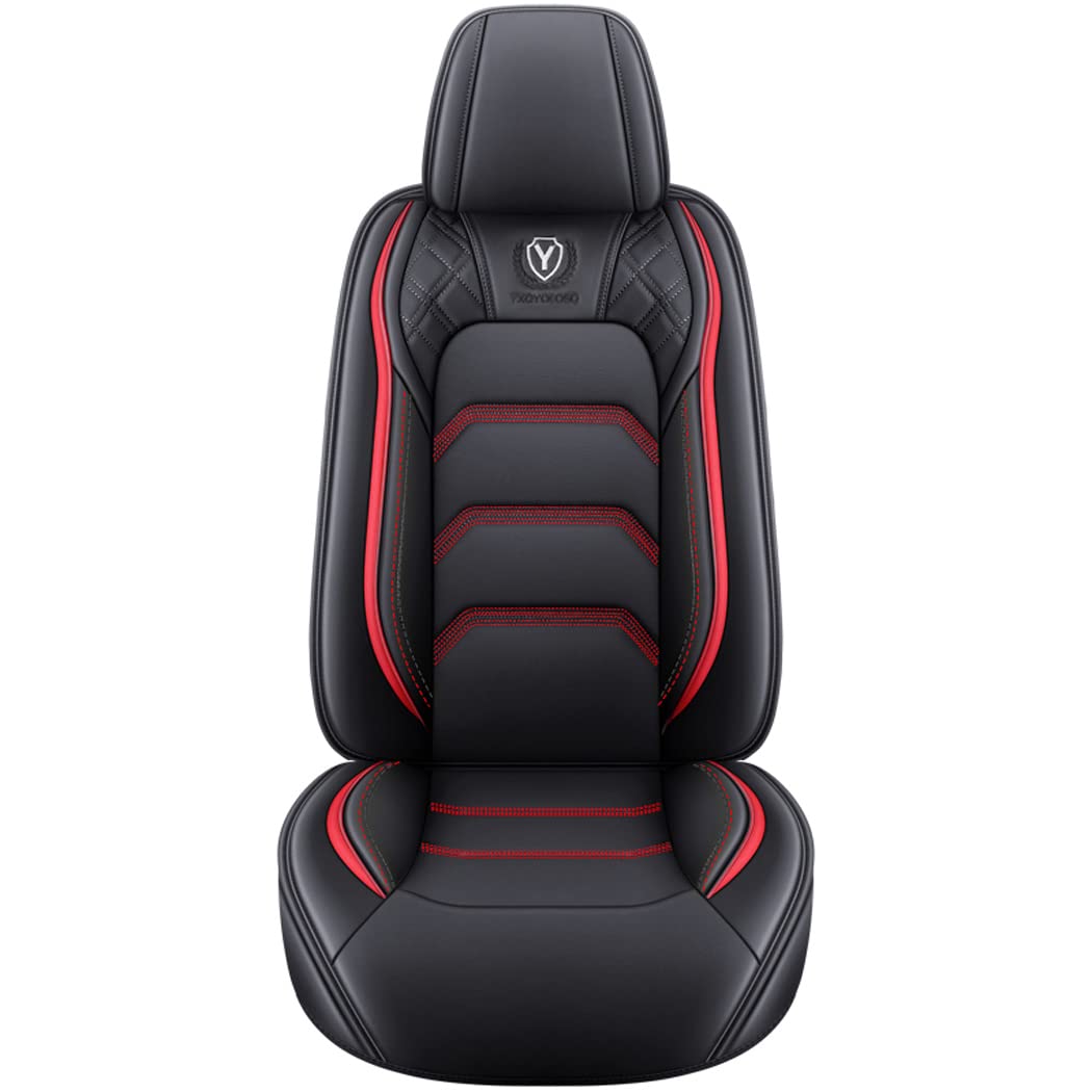 YXQYOEOSO Comfortable Leather Car Seat Covers Full Set 5 Seats Universal Fit, Black & Red, Model YOEOSO2021A