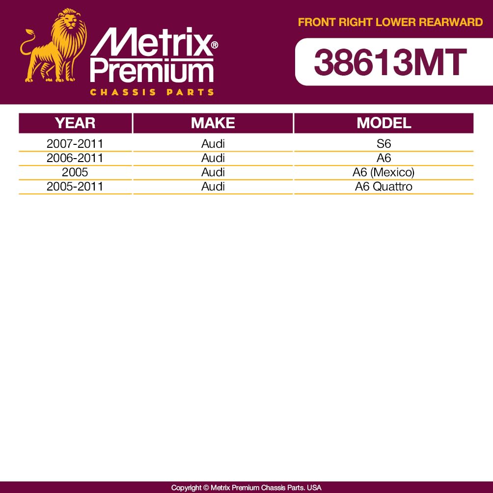 Metrix Premium Chassis Parts - Front Right Lower Rearward Control Arm W Ball Joint & Bushing Assembly Fits 07-11 Audi S6, 06-11