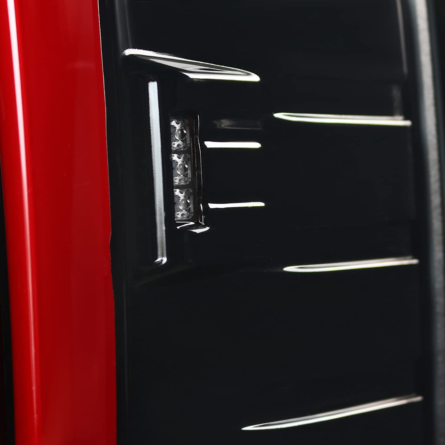 SPEC-D TUNING Jet Black Housing Clear Lens Red LED Bar Tail Lights Compatible with 2014-2018 GMC Sierra 1500, 2014-2018 GMC Sierra 2500HD, 2014-2018 GMC Sierra 3500HD, Left + Right Pair Assembly