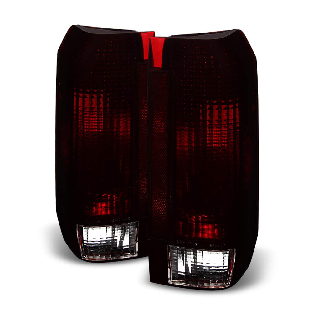Acanii - For 1987-1996 Ford F150 F250 Bronco Red Smokes Oe Style Tail Lights Brake Lamps Replacement Pair Set Left+Right