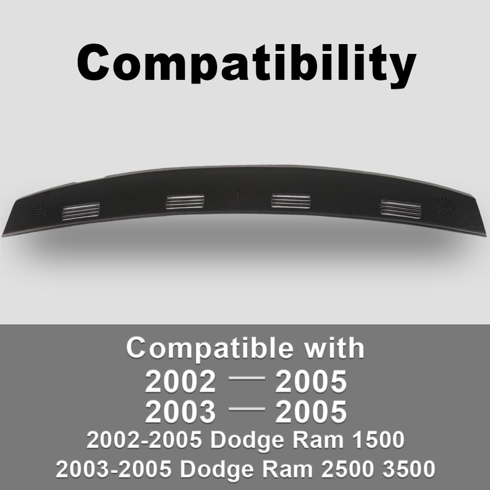 PIT66 Dash Cover Compatible with 2003 2004 2005 Dodge Ram 1500 2500 3500 Dashboard Cover Black