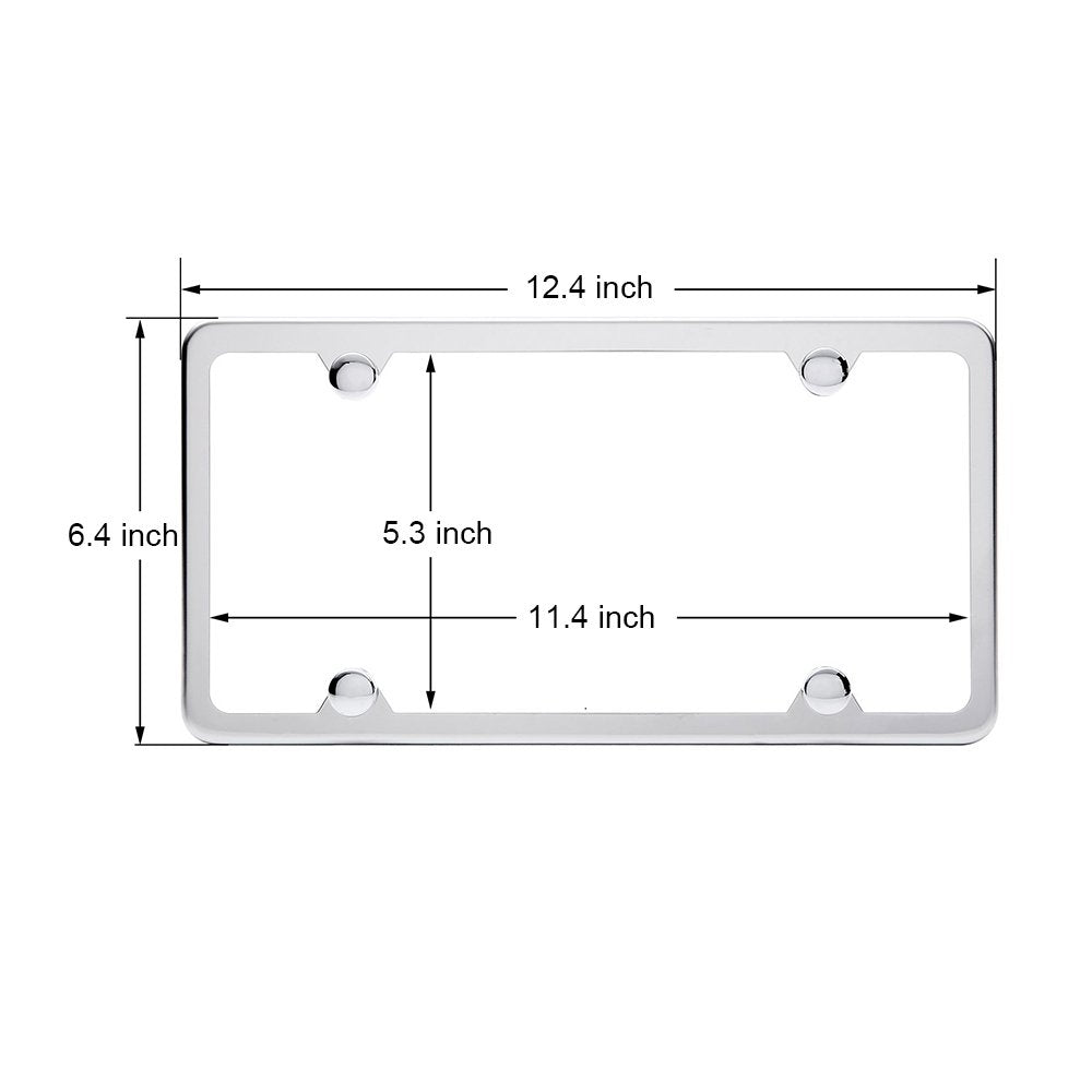 Indeed BUY Slim Stainless Steel License Plate Frames - 2 Pcs, 4 Holes, Polish Mirror Finish, Silver with Chrome Screw Caps
