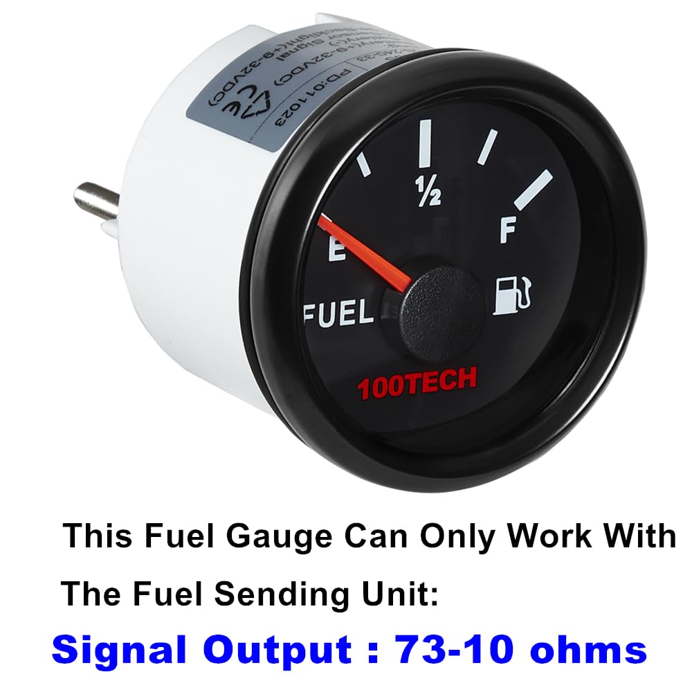 100Tech Marine Fuel Gauge 73-10 Ohms Fuel Level Gauge For Boat Car Truck Yacht Suv Waterproof 52Mm 2-1/16'' Diesel Aftermarket G