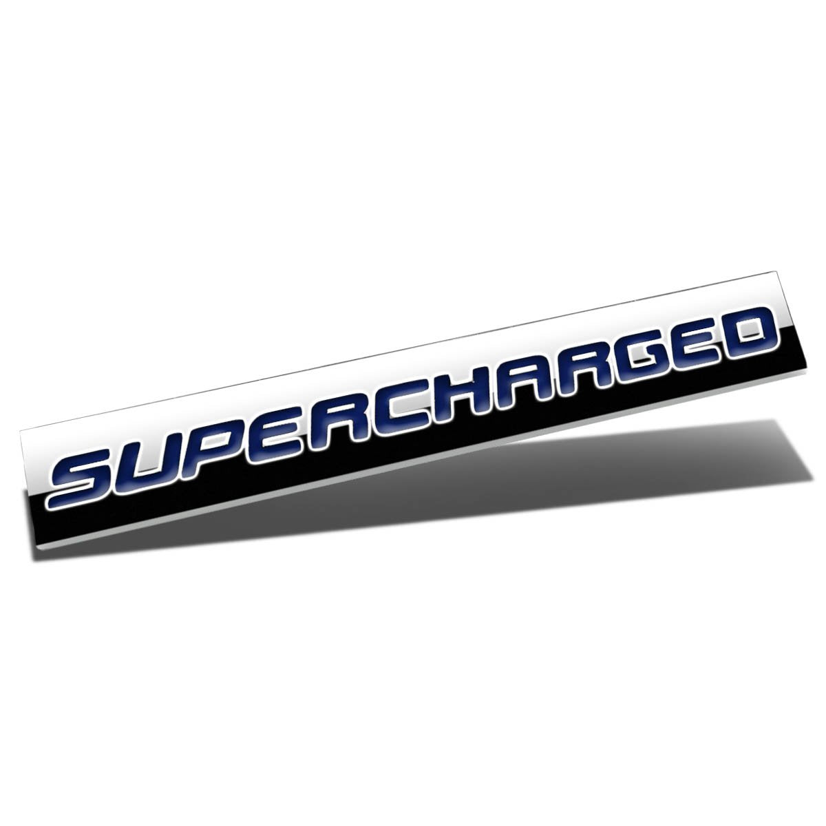 Auto Dynasty Chrome Finish Metal Emblem Supercharged Badge (Blue Letter)