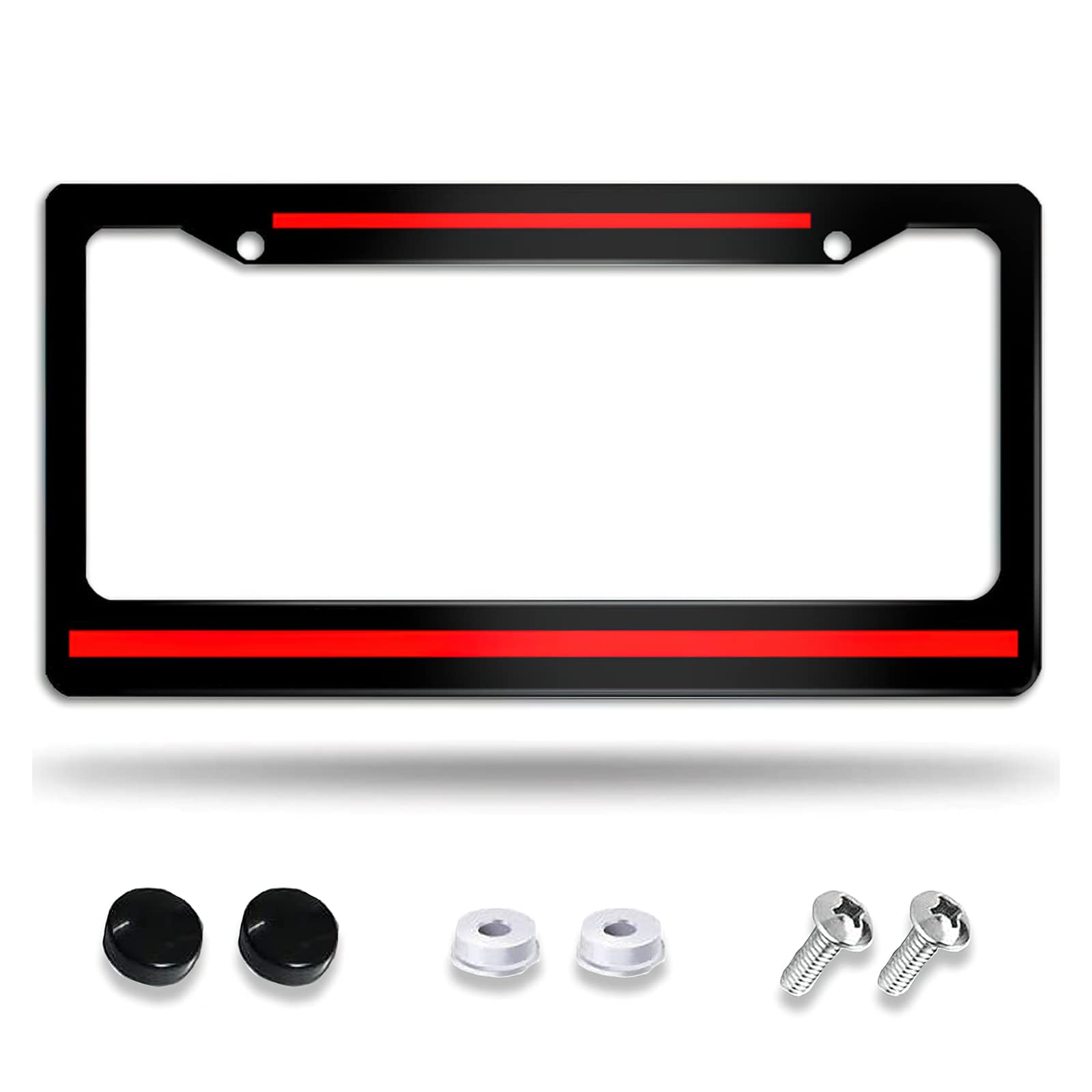 Meikosks Thin Red Line License Plate Frame Firefighters License Plate Frames,Metal Aluminum Car Cover Tag Holder Frames,2 Holes 