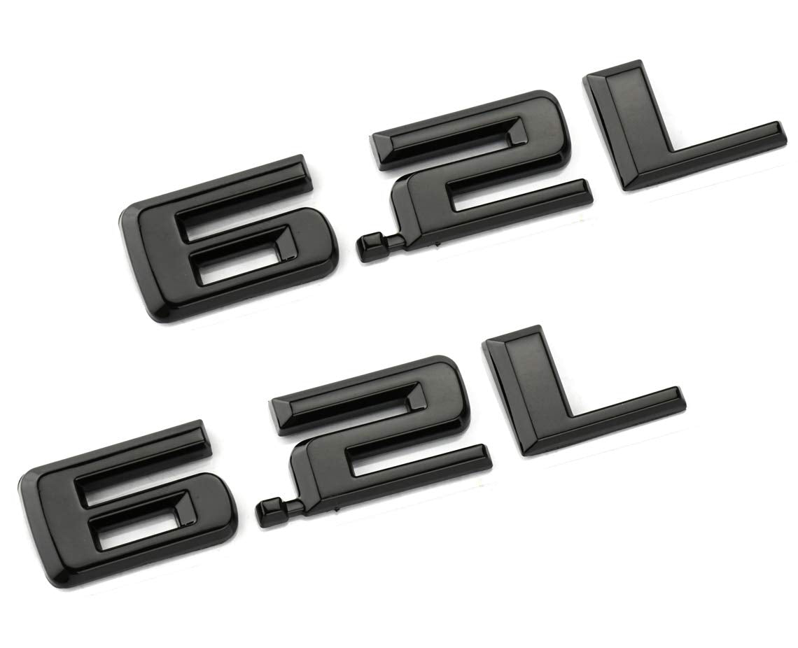 2pcs New 6.2L Emblems 3D Hood Badge Logo Compatible for Chevy Silverado 1500 2500HD (Glossy Black)