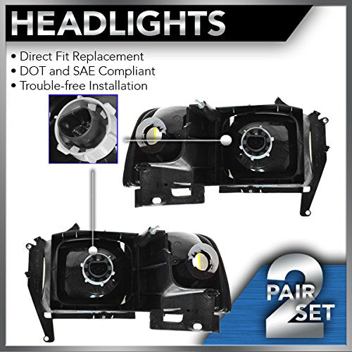 Trq Driver & Passenger Side Headlight Assembly Set Headlights Driver & Passenger Side Compatible With 1994-2002 Dodge Ram 1500 R