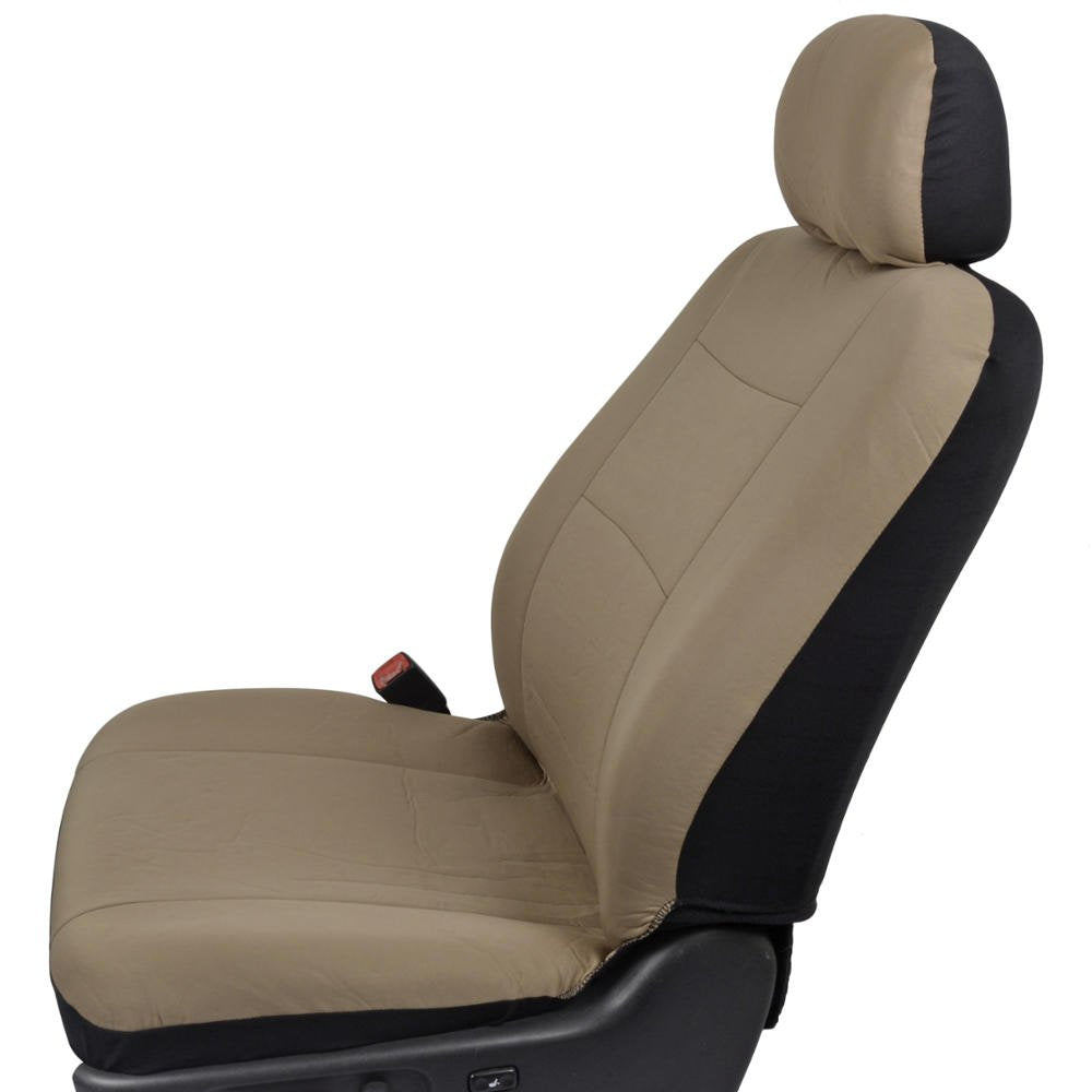 Bdk Os-309-Ab Tan Trim Black Car Seat Covers Full 9 Piece Set, Sleek & Stylish, Split Option Bench 5 Headrests Front & Rear Bench, Beige