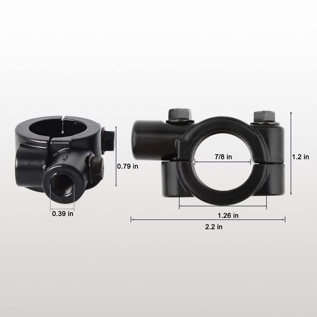 Lyn666 Motorcycle 7/8'' Handlebar Mirror Mount Holder Clamp Adaptor 10Mm Thread For Motorcycles Atv Scooter Black(Pack Of 2)