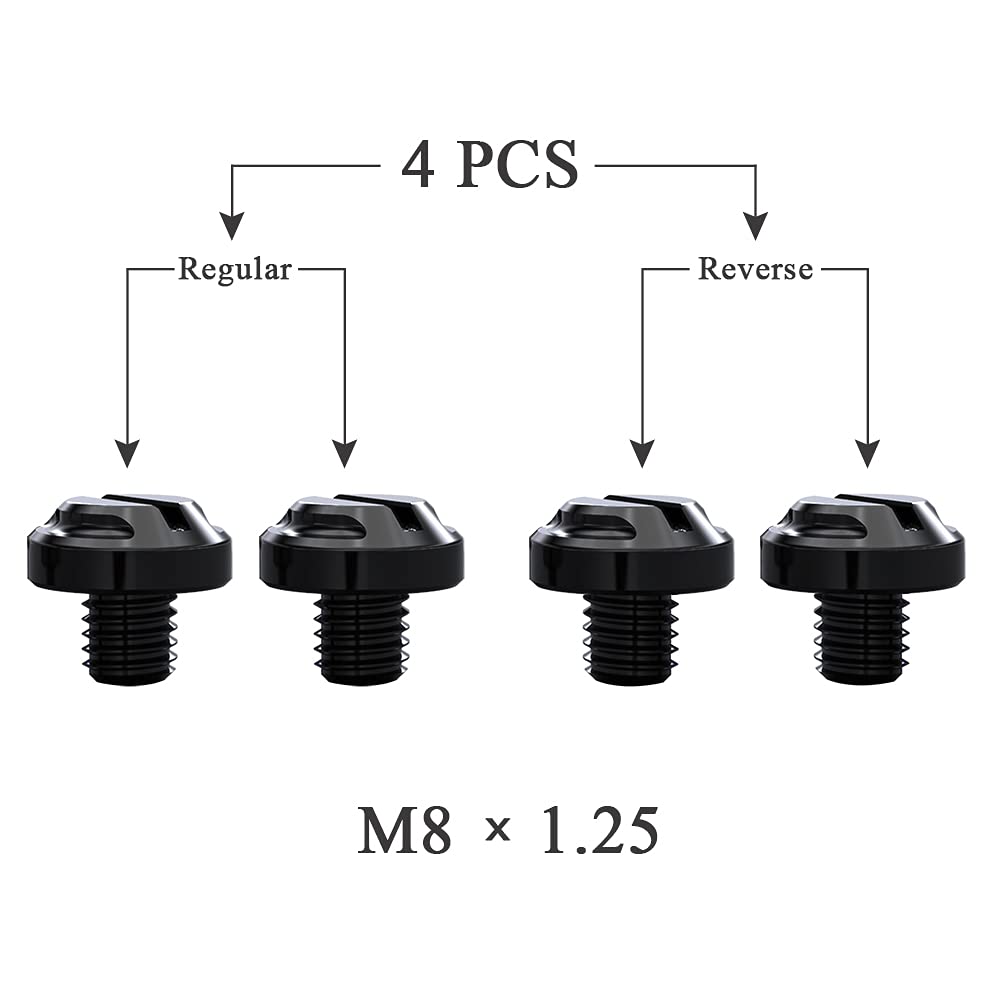 Averzella 4Pcs Motorcycle Mirror Hole Plugs Screws Bolts 2 Regular+2 Reverse M8X1.25 (Black, M8>2 Regular + 2 Reverse)