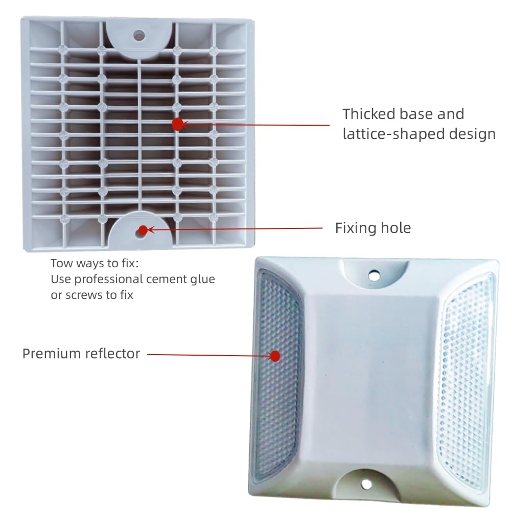 Road Reflectors 4 by 4 Inch, 10 Pack Commercial Driveway Reflectors White Reflective Road Driveway Pavement Studs Ground Markers